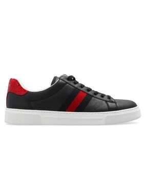GUCCI Ace Web Stripe Leather Sneakers